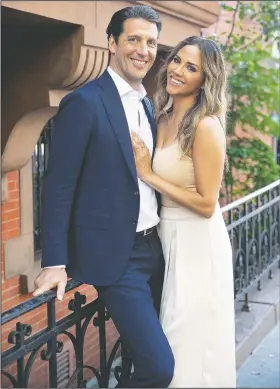  ?? (Courtesy Photo/Manuel Inoa) ?? Realtor Gordon von Broock (left) and hair colorist Alix Mane pose for a portrait in New York. The couple, who are now engaged, had their first Zoom date at the end of April. It lasted seven hours.