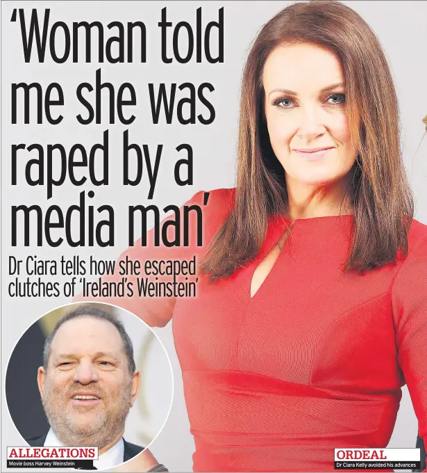  ??  ?? ALLEGATION­S Movie boss Harvey Weinstein ORDEAL Dr Ciara Kelly avoided his advances
