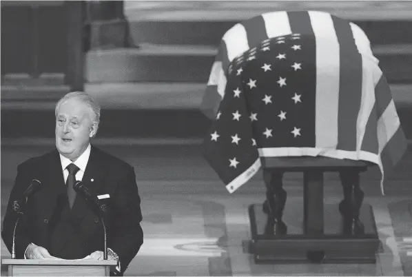  ?? ANDREW HARNIK / AFP / GETTY IMAGES ?? Former Canadian prime minister Brian Mulroney speaks at the State Funeral for former U.S. President George H.W. Bush in Washington, D.C., on Wednesday.