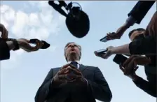  ?? Evelyn Hockstein/Pool via AP ?? Secretary of State Antony Blinken speaks to the media Friday before departing Ben Gurion Internatio­nal Airport in Tel Aviv, Israel.