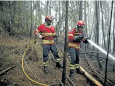  ?? PABLO BLAZQUEZ DOMINGUEZ/GETTY IMAGES ?? Firemen work on a forest fire on Monday, after a wildfire killed 62 people near Pedrogao Grande, Portugal.