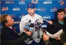  ?? Seth Wenig/Associated Press ?? The New York Mets’ Justin Verlander talks with reporters at a news conference at Citi Field on Dec. 20 in New York.