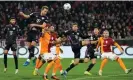  ?? ?? Harry Kane scores for Bayern Munich against Galatasara­y – the England striker has 39 goals in his past 34 games for club and country. Photograph: Matthias Schräder/AP