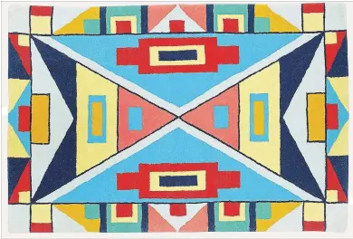  ?? CRATE & BARREL VIA AP ?? Crate &amp; Barrel’s B. Yellowtail Not Afraid Rug features Great Plains Native American motifs. The bold geometric rug is sold exclusivel­y at Crate and Kids.