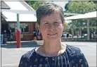  ?? ?? COVID confident: Kyabram P-12 acting principal Kate Whitford welcomed back a full complement of students on Friday.