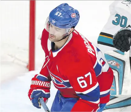  ?? JOHN MAHONEY ?? Canadiens’ Max Pacioretty reacts after being unable to score on a breakaway during the first period Tuesday night at the Bell Centre.