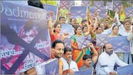  ?? PTI ?? Rajasthan Rajput Parishad activists protest against filmmaker Sanjay Leela Bhansali's upcoming movie Padmavati in Mumbai on Friday.