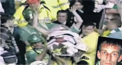  ??  ?? INFAMY Rafferty hit the headlines after falling from top tier during old Firm clash in 1999