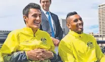  ?? Picture: AFP ?? Bernard Tomic (left) and Nick Kyrgios (right) can lead Australia back to Davis Cup glory.