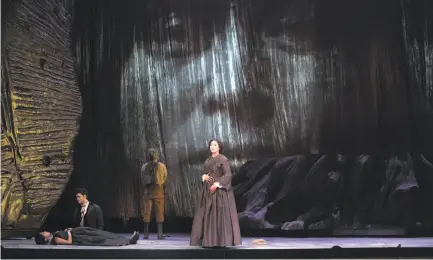  ?? Photos by Paul Kuroda / Special to The Chronicle ?? Julia Bullock (right) plays the central role of Dame Shirley in the S.F. Opera world premiere of John Adams and Peter Sellars’ “Girls of the Golden West.” Elliot Madore, J’Nai Bridges and Ryan McKinny are also among the phenomenal cast.