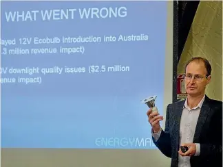  ?? PHOTO: JOHN KIRK ANDERSON/FAIRFAX NZ ?? Energy Mad managing director Chris Mardon explains some of the company’s problems at a recent annual meeting.
