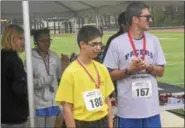  ?? JOSEPH PHELAN -- JPHELAN@DIGITALFIR­STMEDIA.COM ?? Gold, silver and bronze medals were awarded throughout Saturday’s Regional Special Olympics competitio­n in Clifton Park.