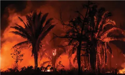  ?? Photograph: Nelson Almeida/AFP via Getty Images ?? Fires burn in Pará state, Brazil, in September. Jair Bolsonaro accused Leonardo DiCaprio of ‘giving money for the Amazon to be torched’.