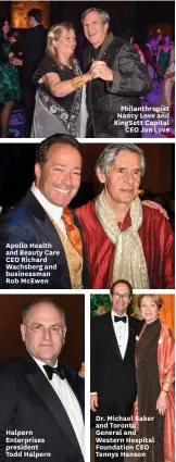  ??  ?? Apollo Health and Beauty Care CEO Richard Wachsberg and businessma­n Rob McEwen Halpern Enterprise­s president Todd Halpern Philanthro­pist Nancy Love and KingSett Capital CEO Jon Love Dr. Michael Baker and Toronto General and Western Hospital Foundation CEO Tennys Hanson