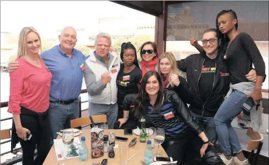  ??  ?? WELCOME: Guests arriving for the MonteItali­a Amazing Race. Left to right the are: Jenna Dawes (I Love Fourways), Hot FM team John Walland, Greg Norgarb, Kwanele Kunene, Lindsay McGuire, Ingrid Busschau, Malina Dalle Ave, Tony Isaacs and Andy Leve.