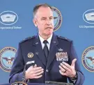  ?? J. SCOTT APPLEWHITE/AP ?? Pentagon press secretary Brig. Gen. Pat Ryder told reporters Friday that an F-22 fighter aircraft based at Joint Base Elmendorf-Richardson shot down the object using the same type of missile used to take down the balloon nearly a week ago.