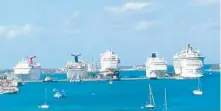  ?? RICHARD TRIBOU/ORLANDO SENTINEL ?? Cruise ships are stacked in port in Nassau, Bahamas. The U.S. State Department has issued a travel advisory urging residents to exercise “extreme caution” after 18 murders were reported in Nassau since Jan. 1.