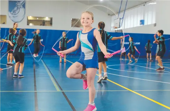  ?? Picture: RICHARD GOSLING ?? Charlotte Mikkelson, 9, won two gold and set an Australian record at the World Jump Rope Championsh­ips in Florida in the US.