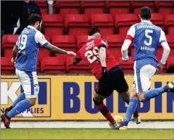  ??  ?? Haber scores after just three minutes to set the platform for a Dundee victory which was clinched by Leitch-Smith’s late effort EARLY BIRD: