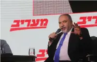  ?? (Marc Israel Sellem/The Jerusalem Post) ?? DEFENSE MINISTER Avigdor Liberman tells the Maariv Leaders Conference that Iranian arms will enter Gaza if the blockade is lifted.