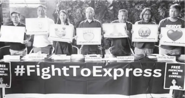  ?? ?? Media groups, artists, press freedom and freedom of expression advocates hold placards during a press conference at a restaurant in Quezon City on Jan. 16, 2024. The group shared the issues on attacks on freedom of expression and opinion in the country in time for the official visit of UN Special Rapporteur on Freedom of Expression and Opinion Irene Khan.