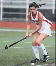  ?? Dave Phillips / For Hearst Connecticu­t Media ?? Cheshire’s Lauren Houle will play field hockey at Hamilton next season.