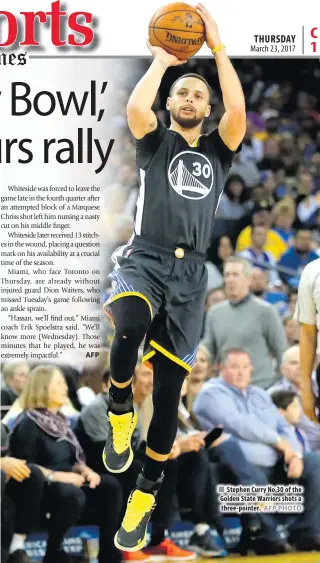  ?? AFP PHOTO ?? Stephen Curry No.30 of the Golden State Warriors shots a three-pointer.