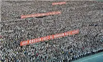  ?? PHOTO: REUTERS ?? A rally in Pyongyang is held to back the North Korean government in its confrontat­ion with the United States and the United Nations. North Korea has a plan to send missiles close to the US territory of Guam.