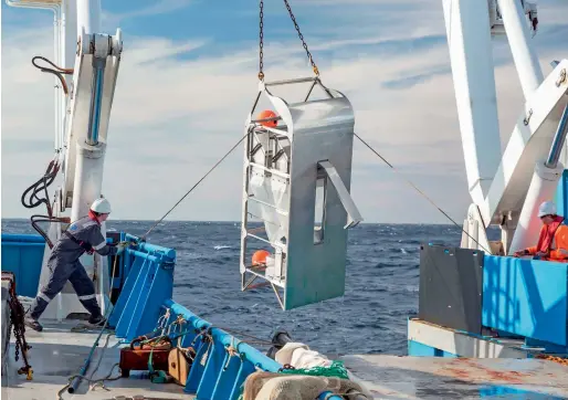  ?? RV Investigat­or AFP ?? The crew of seen busy collecting samples from the depths up to 4,675 metres during their voyage off Australian east coast. —