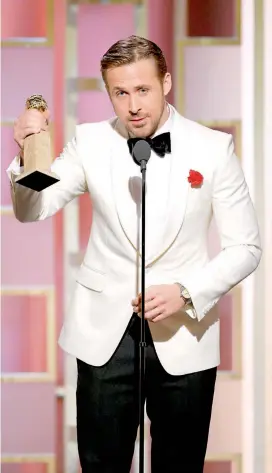  ?? FOTO ?? Ryan Gosling se quedó con el Globo de Oro a Mejor actor en película musical o comedia.