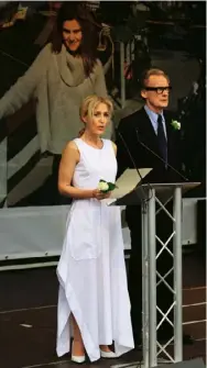  ??  ?? Reading a poem at a London memorial for the MP Jo Cox in June