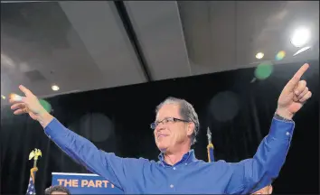  ??  ?? Republican Senate candidate Mike Braun celebrates at an election night rally Tuesday in Indianapol­is.