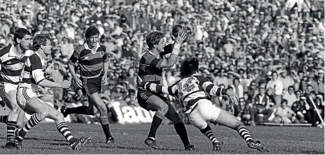  ??  ?? Above: A massive crowd watched the Auckland vs Canterbury Ranfurly Shield match at Lancaster Park in 1985. Left: Colin Pierce, who starred for Whanganui in the early-1960s.
