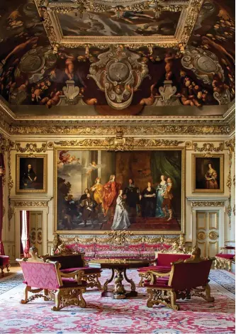  ??  ?? Wilton House’s Double Cube Room with its van Dyck portrait of the Pembroke family. From Great English Interiors by David Mlinaric and Derry Moore, Prestel, £39.99