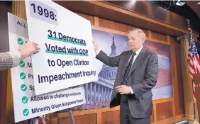  ?? J. SCOTT APPLEWHITE/ASSOCIATED PRESS ?? Sen. Lindsey Graham, one of President Trump’s top GOP allies, on Thursday introduced a resolution condemning the House impeachmen­t inquiry.