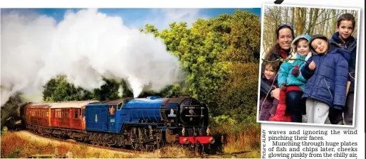  ??  ?? Well chuffed: Caroline and her children loved taking the North Yorkshire steam train