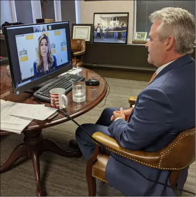  ?? PHOTO PROVIDED ?? Rensselaer County Executive Steve McLaughlin delivers his virtual State of the County address to the Rensselaer County Chamber of Commerce.