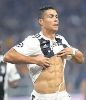  ?? AFP ?? Cristiano Ronaldo celebrates his first goal in Europe for Juve, against Man United on Wednesday.