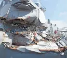  ??  ?? The USS Fitzgerald destroyer was damaged in a collision off the coast of Japan on June 17. U.S. NAVY VIA AFP/GETTY IMAGES