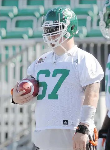  ?? BRYAN SCHLOSSER ?? Riders centre Dan Clark has fond memories playing with the Sundevils at of Mosaic Stadium.