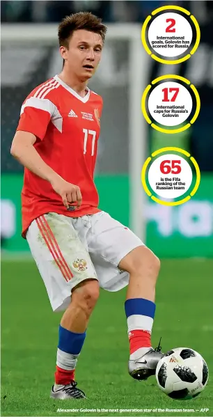  ?? AFP ?? Alexander Golovin is the next generation star of the Russian team. —