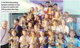  ?? CONTRIBUTE­D PHOTO ?? The Most Outstandin­g Swimmer awardees in Class A-B pose for a photo with SPSA president Alex Papa.