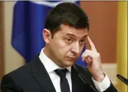  ?? EFREM LUKATSKY—ASSOCIATED PRESS ?? Ukrainian President Volodymyr Zelenskiy, attends a a press conference with NATO Secretary General Jens Stoltenber­g in Kyiv, Ukraine, Thursday, Oct. 31, 2019.