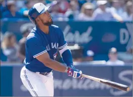  ?? The Canadian Press ?? Toronto Blue Jays’Teoscar Hernandez watches the flight of the ball after hitting a threerun homer off Detroit Tigers pitcher Anibal Sanchez during Sunday’s 8-2 win in Toronto.