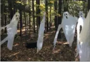  ?? PHOTOS BY PAUL POST — DIGITAL FIRST MEDIA ?? Ghosts fill the air, providing an eerie setting during the John Vincek Memorial Haunted Hayride.