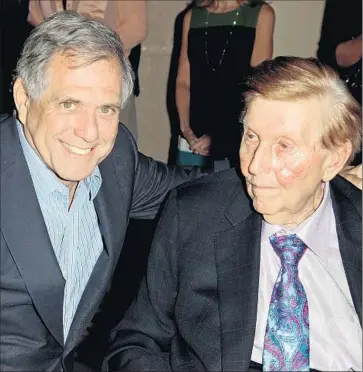  ?? Brian To WireImage ?? LESLIE MOONVES, left, and Sumner Redstone attend a 2012 event in Beverly Hills. Board members of CBS Corp. unanimousl­y elected Moonves, the company’s chief executive, to replace Redstone as chairman.