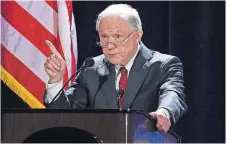  ?? [AP PHOTO] ?? U.S. Attorney General Jefferson Sessions talks about immigratio­n at the NASRO School Safety Conference at the Peppermill Resort on Monday in Reno, Nev.