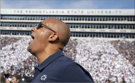  ?? BARRY REEGER — THE ASSOCIATED PRESS FILE ?? Penn State head coach James Franklin has proclaimed his Nittany Lions can be an elite program. With games against Michigan, Michigan State and Ohio State dead ahead, the time is now for them to prove it.