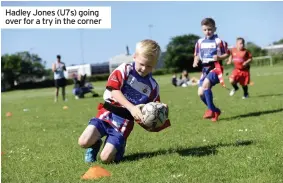  ??  ?? Hadley Jones (U7s) going over for a try in the corner