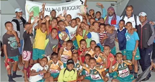  ?? Photo: Paulini Ratulailai ?? The Gau rugby team at the ANZ Stadium yesterday.